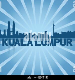 Skyline von Kuala Lumpur auf blau Sunburst illustration Stock Vektor
