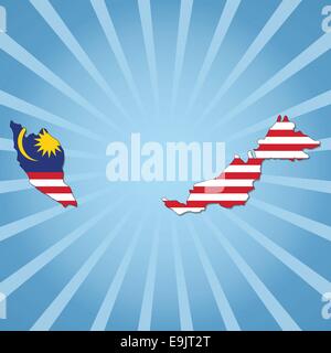 Malaysia Karte Flagge blau Sunburst Illustration Stock Vektor