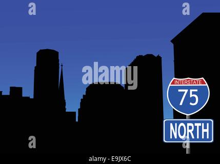 Skyline von Detroit mit interstate Zeichen Vektor-illustration Stock Vektor