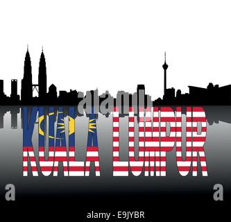 Skyline von Kuala Lumpur reflektiert mit Flagge Text vektor-illustration Stock Vektor