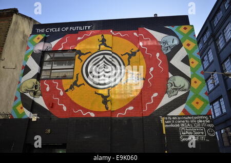 Street-Art an Gebäuden in Redchurch Street, Shoreditch, East London Stockfoto