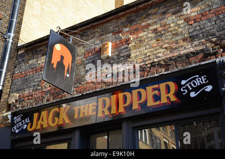 Das Zeichen des Jack der Ripper-Shop in Bell Lane, Spitalfields, im East End von London Stockfoto