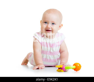 Babymädchen mit Beißring Verlegung Stockfoto