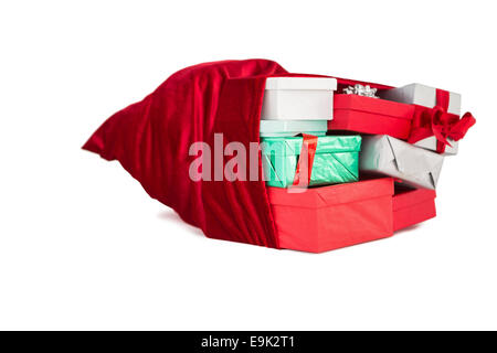 Roter Sack voll von Geschenke Stockfoto