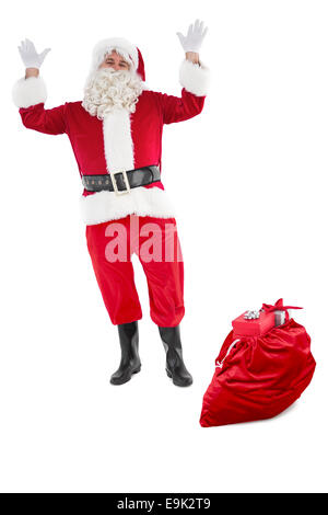Happy Santa Claus Sack voller Geschenke Stockfoto