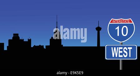 Skyline von San Antonio mit interstate Zeichen Vektor-illustration Stock Vektor