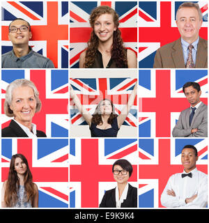 Collage von Geschäftsleuten gegen britische Flagge Stockfoto