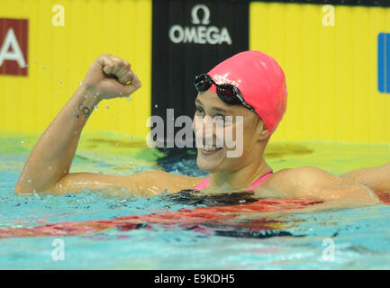 Tokio, Japan. 29. Oktober 2014. Mireia Belmonte Spaniens reagiert nach der Frau 400m Freistil Finale bei der FINA Swimming World Cup in Tokio, Japan, 29. Oktober 2014. Belmonte gewann den 1. Platz. Bildnachweis: Stringer/Xinhua/Alamy Live-Nachrichten Stockfoto