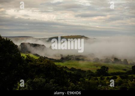 Am frühen Morgennebel auf die Blackmore Vale Stockfoto