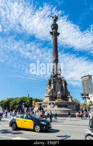 Christopher Columbus-Denkmal in der Nähe von Las Ramblas in Barcelona, Spanien. Stockfoto