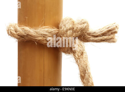 Seil Knoten auf einem Bambus auf weiem Hintergrund Stockfotografie - Alamy