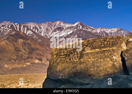 Red Canyon Petroglyphen, weiße Mtns in Dist, Sunset, Fish Slough Road in der Nähe von Bischof, Owens Valley, Mojave-Wüste, Kalifornien, USA Stockfoto