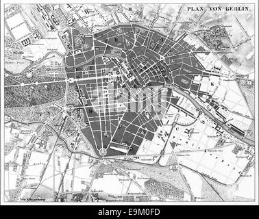 Gravierten Abbildungen von der Karte von Berlin aus ikonographische Enzyklopädie der Wissenschaft, Literatur und Kunst, Circa 1851 Stockfoto