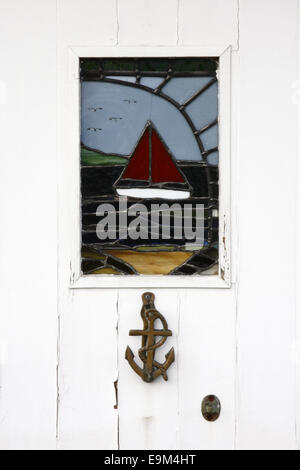 Tür von einem Chalet am Dunster Strandurlaub in Somerset Stockfoto