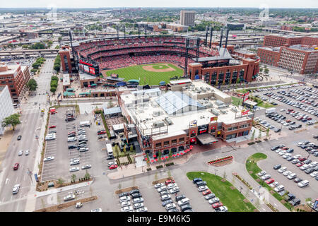 Saint St. Louis Missouri, Busch Stadium, Cardinals Hall of Fame Museum, Ballpark Village, Major League Baseballspiele, Spiel, Luftaufnahme von oben, Aussicht, Stockfoto