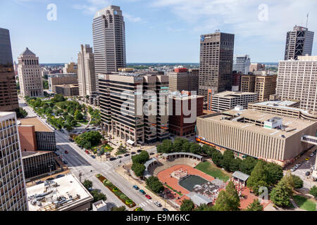 Saint St. Louis Missouri, Innenstadt, Luftaufnahme von oben, Skyline der Stadt, Bürogebäude, Wolkenkratzer, Kiener Plaza, AT&T Center, Zentrum, MO14090106 Stockfoto