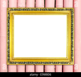 leere Goldrahmen auf Bambus Wand Hintergrund Stockfoto