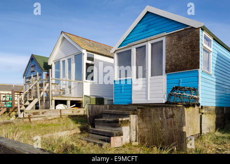 Strandhütten auf Mudeford Landzunge am Hengistbury Head in der Nähe von Christchurch in Dorset Stockfoto