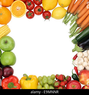 Gesunde Ernährung Rahmen aus Obst und Gemüse mit Exemplar isoliert Stockfoto