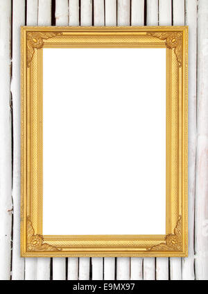 leere Goldrahmen auf Bambus Wand Hintergrund Stockfoto