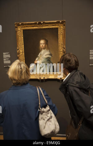 Rijksmuseum, das National Museum der Niederlande. "Portrait eines Mädchens in Blau gekleidet", Johannes Cornelisz Verspronck; Öl auf Stockfoto