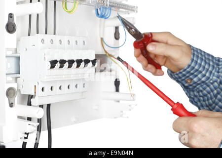 Befestigung der Kabel Stockfoto