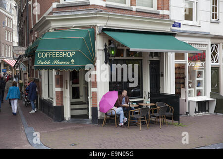 Coffee-Shop in einer Seitenstraße im Zentrum Amsterdam, Niederlande. Stockfoto