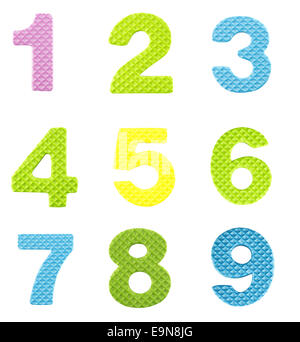 Zahlen von eins bis neun Stockfoto