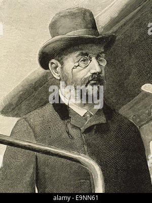 Emile Zola (1840-1902). Französischer Schriftsteller. Porträt. Kupferstich "La Ilustracion Espanola y Americana", 1890. Stockfoto