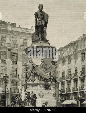 Luis de Camões (1524-1580). Portugiesischer Dichter. Denkmal in Lissabon. Gravur. Stockfoto