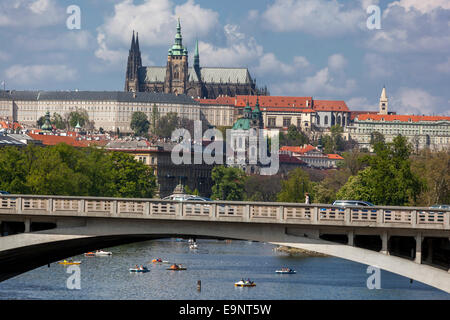 Panorama Prager Burgbrücke Moldau, Prager Brücke Tschechische Republik Brücken Stockfoto