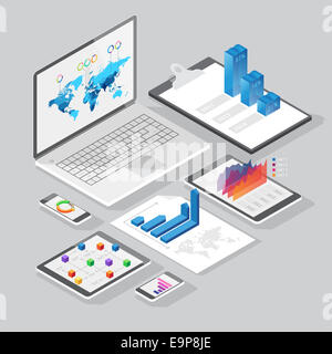 Satz von Infografiken Designelemente auf Briefpapier und Computer-Geräte. Isometrische Stil. Stockfoto