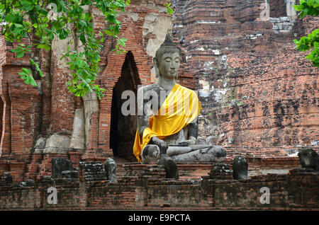 Buddha-Statue, Wat Mahathat Tempel, Ayutthaya, Thailand Stockfoto