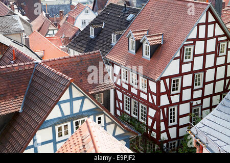 Mit Blick auf die Dächer der Altstadt, Marburg, Hessen, Deutschland, Europa, Stockfoto