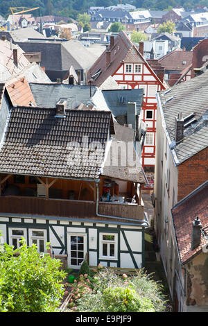 Mit Blick auf die Dächer der Altstadt, Marburg, Hessen, Deutschland, Europa, Stockfoto