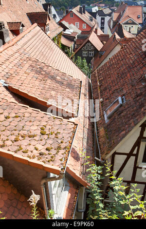 Mit Blick auf die Dächer der Altstadt, Marburg, Hessen, Deutschland, Europa, Stockfoto