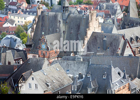 Mit Blick auf die Dächer der Altstadt, Marburg, Hessen, Deutschland, Europa, Stockfoto