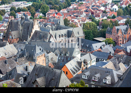 Mit Blick auf die Dächer der Altstadt, Marburg, Hessen, Deutschland, Europa, Stockfoto