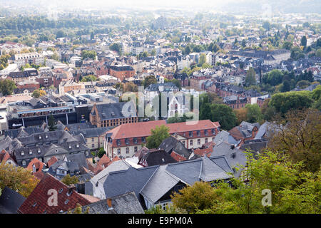 Mit Blick auf die Dächer der Altstadt, Marburg, Hessen, Deutschland, Europa, Stockfoto