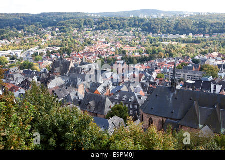 Mit Blick auf die Dächer der Altstadt, Marburg, Hessen, Deutschland, Europa, Stockfoto