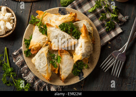 Hausgemachte griechische Spanakopita Blätterteig mit Feta und Spinat Stockfoto