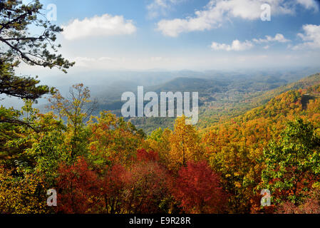 Es ist früh morgens Oktober im Great Smoky Mountains National Park an der Spitze der Herbstfarben. Stockfoto