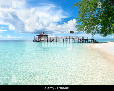 Haupt-Pier auf der Insel Pulau Sipadan in Sabah, Ost-Malaysia. Stockfoto