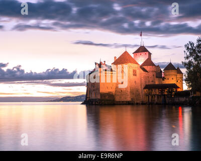 Schloss Chillon Castle und den Genfer See, in der Nähe von Montreux, Schweiz Stockfoto