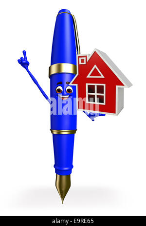 Cartoon Chatacter Pen mit nach Hause Stockfoto
