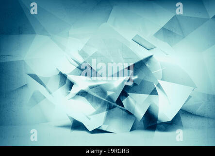 Abstrakt 3d blauer Hintergrund mit chaotischen polygonalen Betonoberfläche in leeren Innenraum Stockfoto