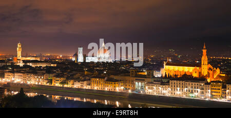 Florenz, Blick auf Dom und Giottos Bell Tower, Santa Croce und Palazzo Signoria bei Sonnenuntergang vom Piazzale Michelangelo. Stockfoto