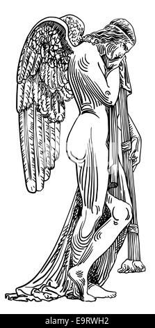schwarze und weiße Skizze, Zeichnung der Marmorstatue Engel Stockfoto