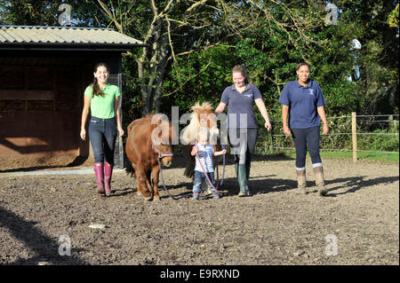 Heimatländer Equestrian Centre, Rebhuhn grün, West Sussex, UK. 1. November 2014. Personal und Familie genießen die warme November Sonnenstrahlen sammeln die Ponys der Nacht. Einen krassen aber einladend Unterschied zu einem regulären Herbst matschig und Kühler-Kampf. Bildnachweis: Julie Priestley/Alamy Live-Nachrichten Stockfoto