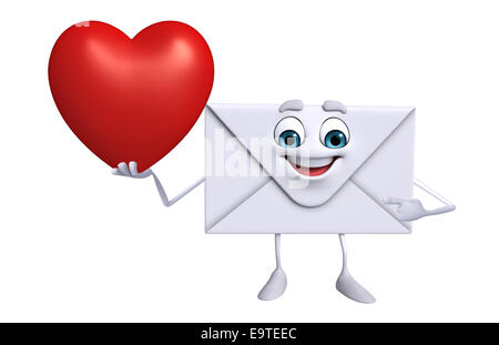 Cartoon-Figur von Mail mit roten Herzen Stockfoto